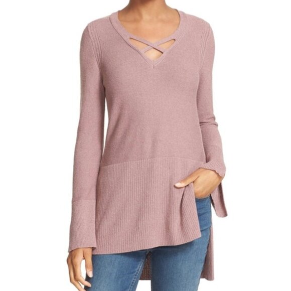 Free People Crisscross Mauve Tunic Sweater Size S Long Sleeve Knit Pullover - Picture 1 of 11